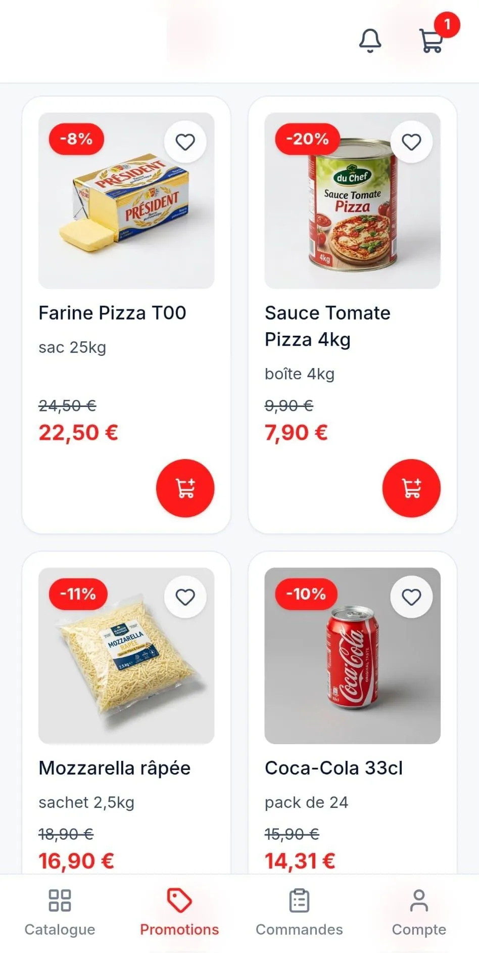 Liste des produits en promotion avec prix barrés