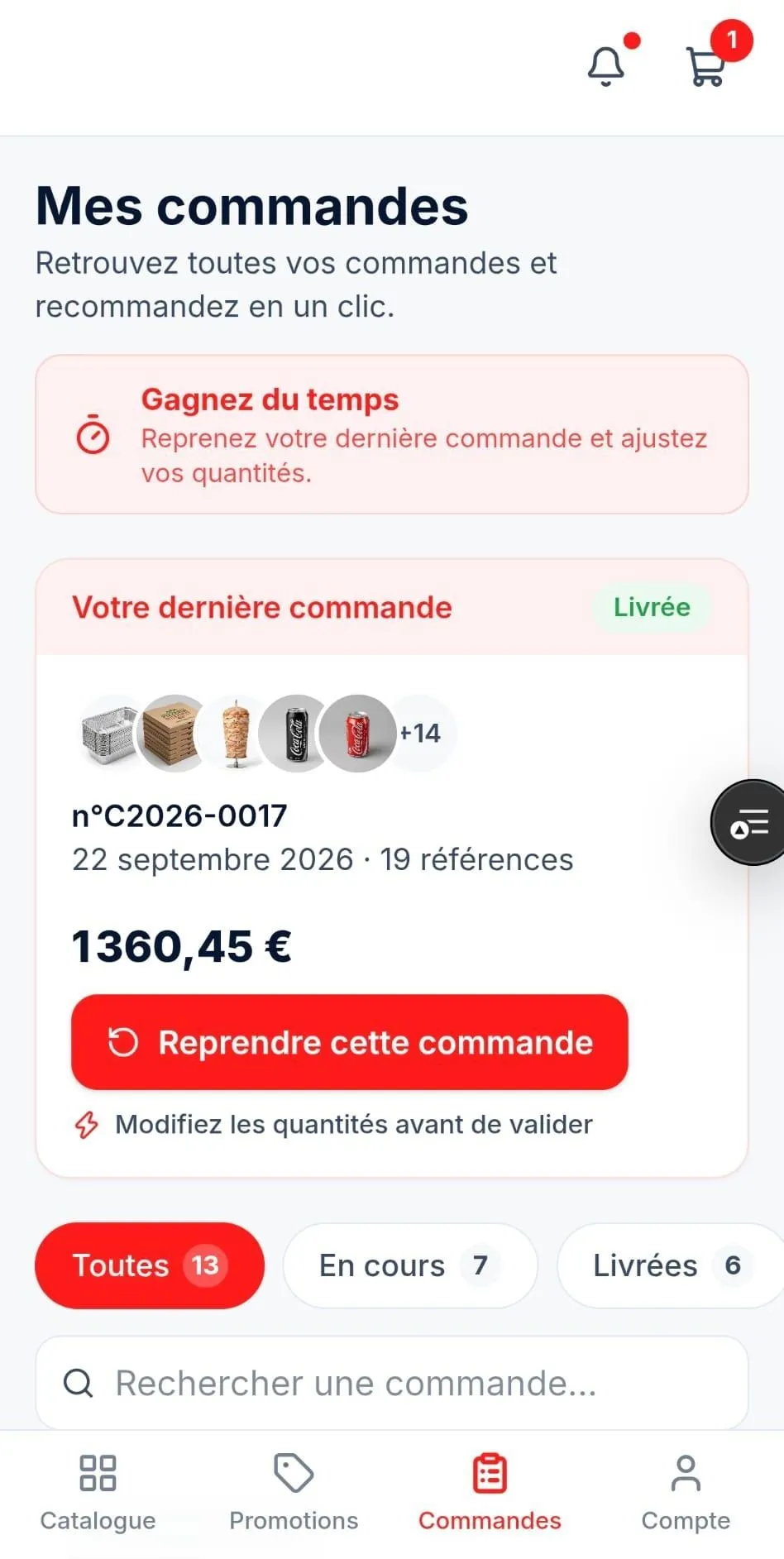 Mes commandes : reprendre cette commande
