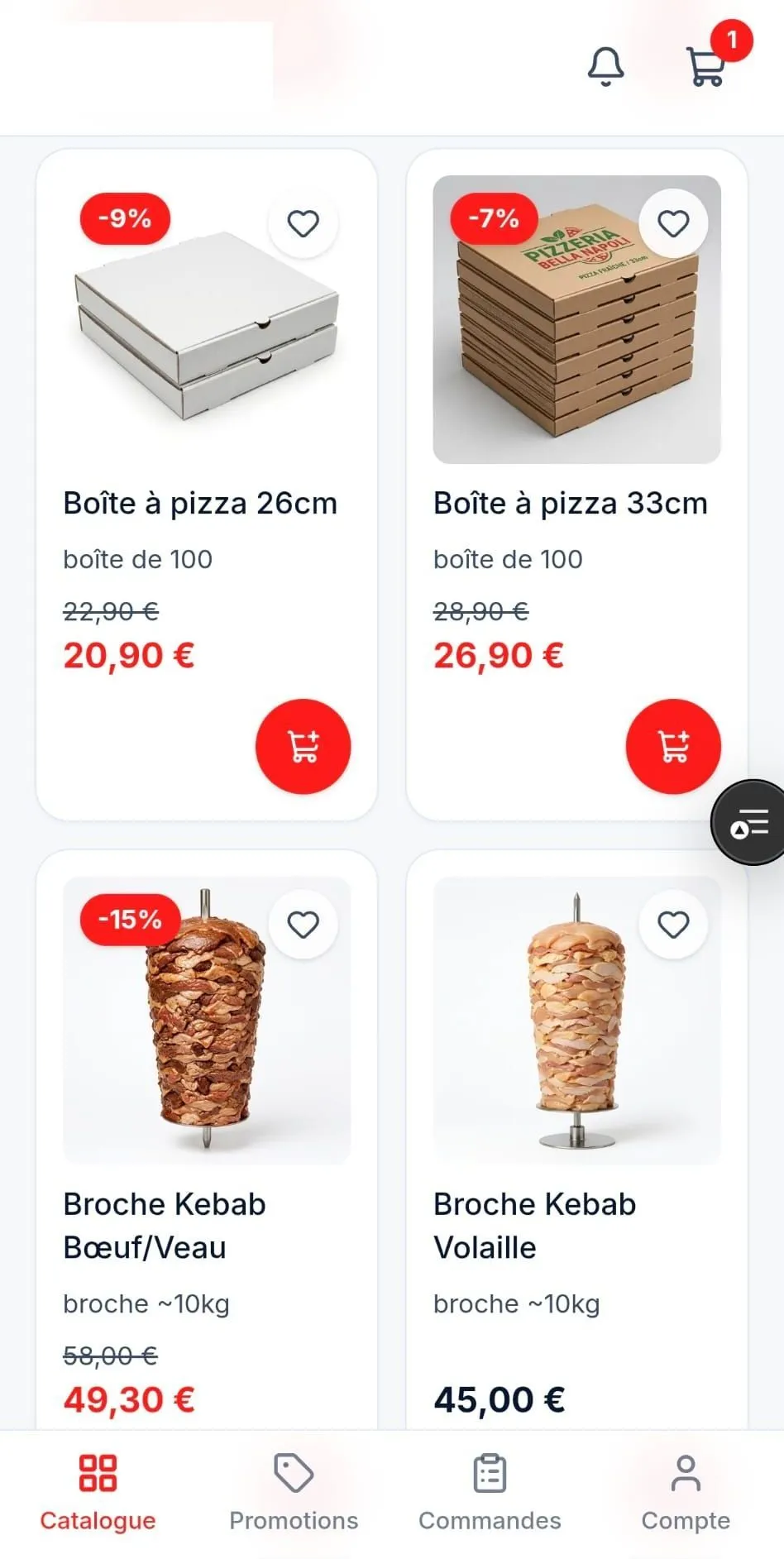 Catalogue des produits avec prix et remises